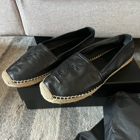 YSL Yves Saint Laurent Black Leather Espadrille Flats Women's Size 39 - Picture 6 of 10